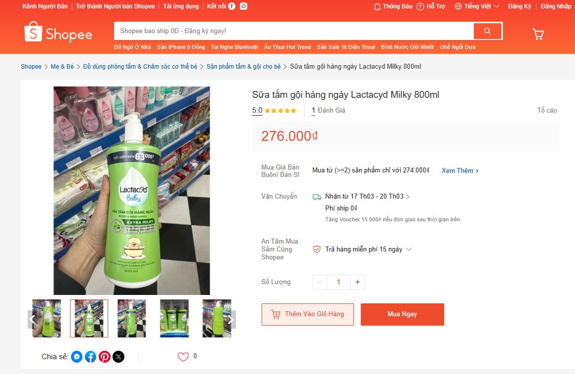 Giá Sữa tắm gội hàng ngày Lactacyd Extra Milky tại shopee