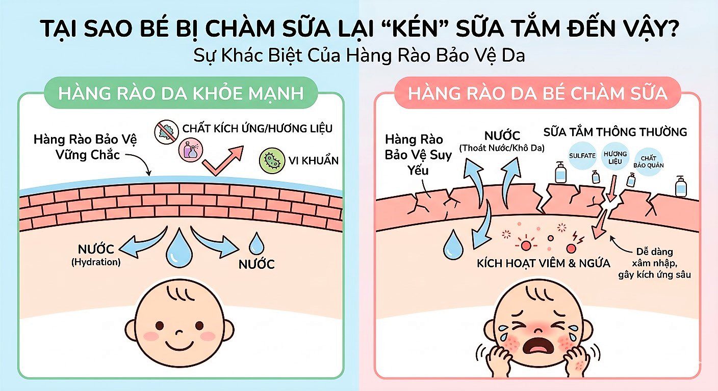 Tại Sao Bé Bị Chàm Sữa Lại Kén Sữa Tắm Đến Vậy