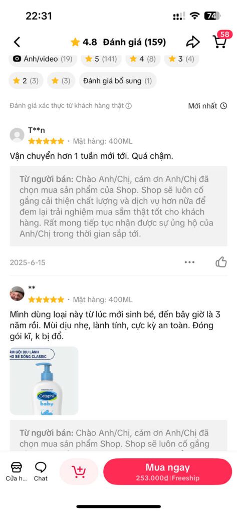 Đánh giá sữa tắm Cetaphil cho bé từ hàng ngàn mẹ bỉm trên TikTok Shop Mall 2