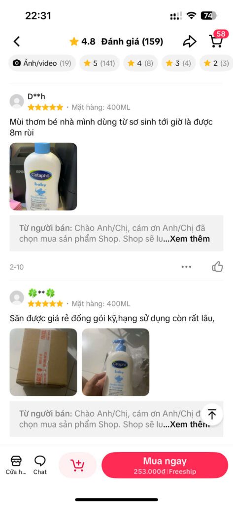 Đánh giá sữa tắm Cetaphil cho bé từ hàng ngàn mẹ bỉm trên TikTok Shop Mall 4