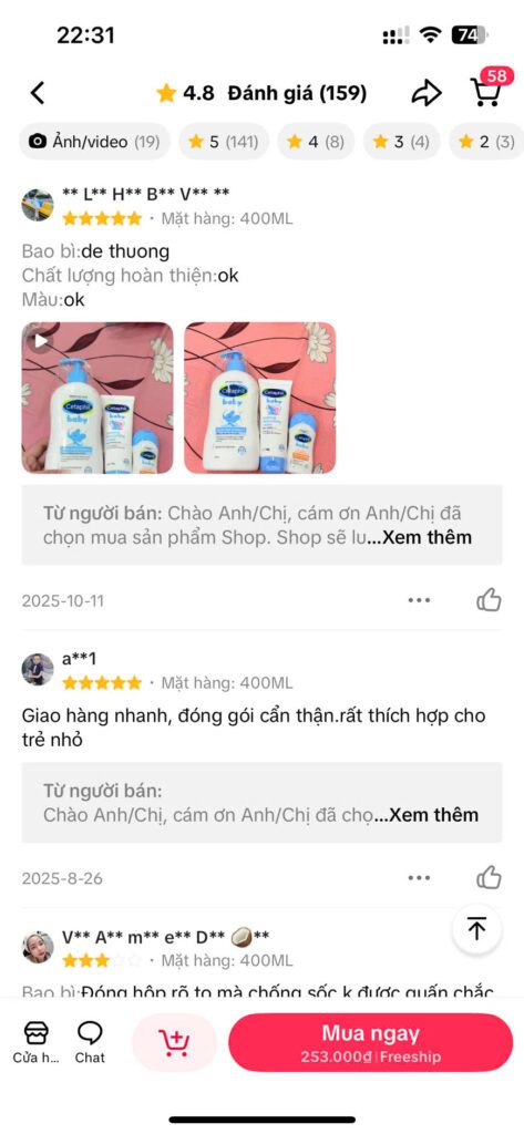 Đánh giá sữa tắm Cetaphil cho bé từ hàng ngàn mẹ bỉm trên TikTok Shop Mall 5