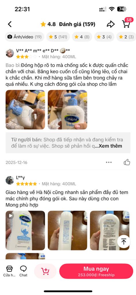Đánh giá sữa tắm Cetaphil cho bé từ hàng ngàn mẹ bỉm trên TikTok Shop Mall 7