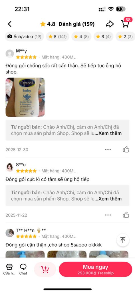 Đánh giá sữa tắm Cetaphil cho bé từ hàng ngàn mẹ bỉm trên TikTok Shop Mall 8