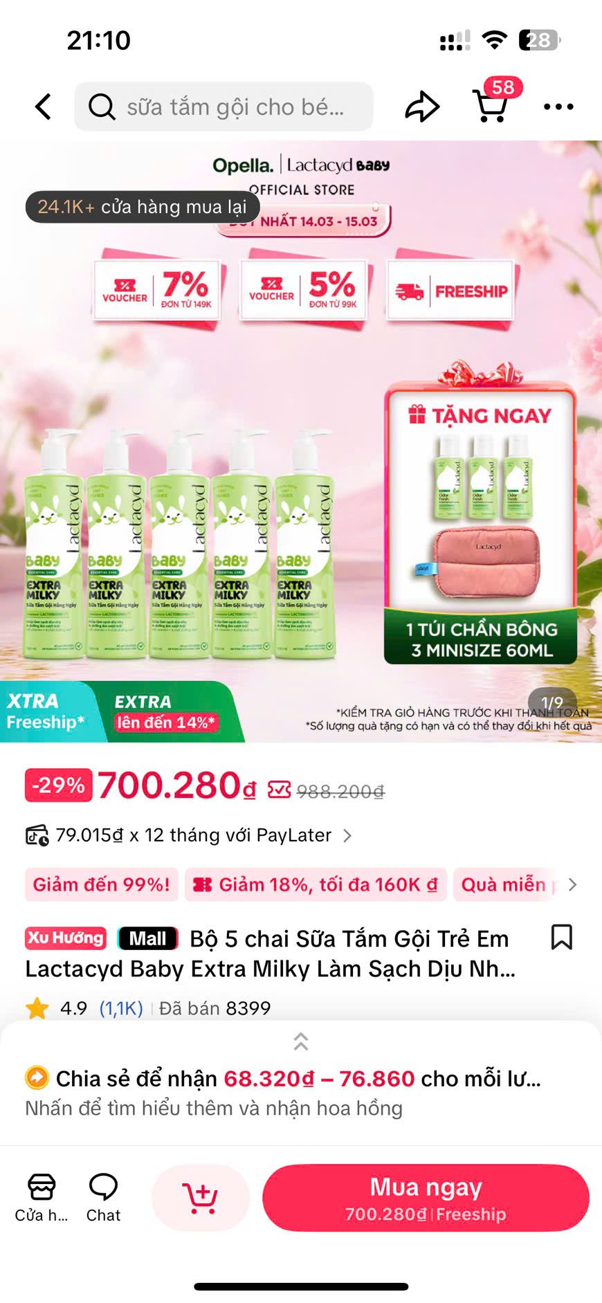 Giá Sữa tắm gội hàng ngày Lactacyd Extra Milky tại Tiktok Shop